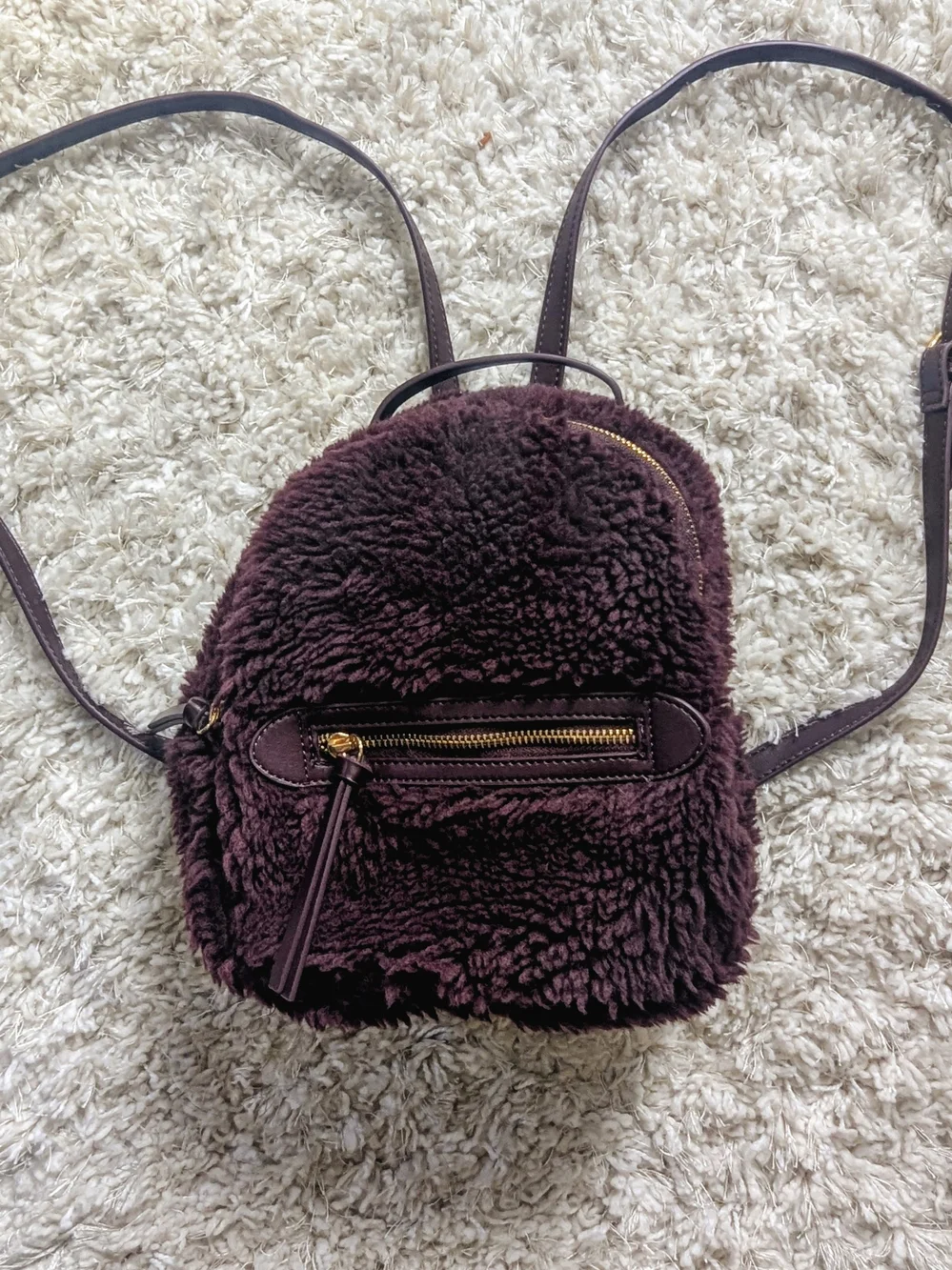 Express Plush Faux-Shearling Backpack in Dark Plum